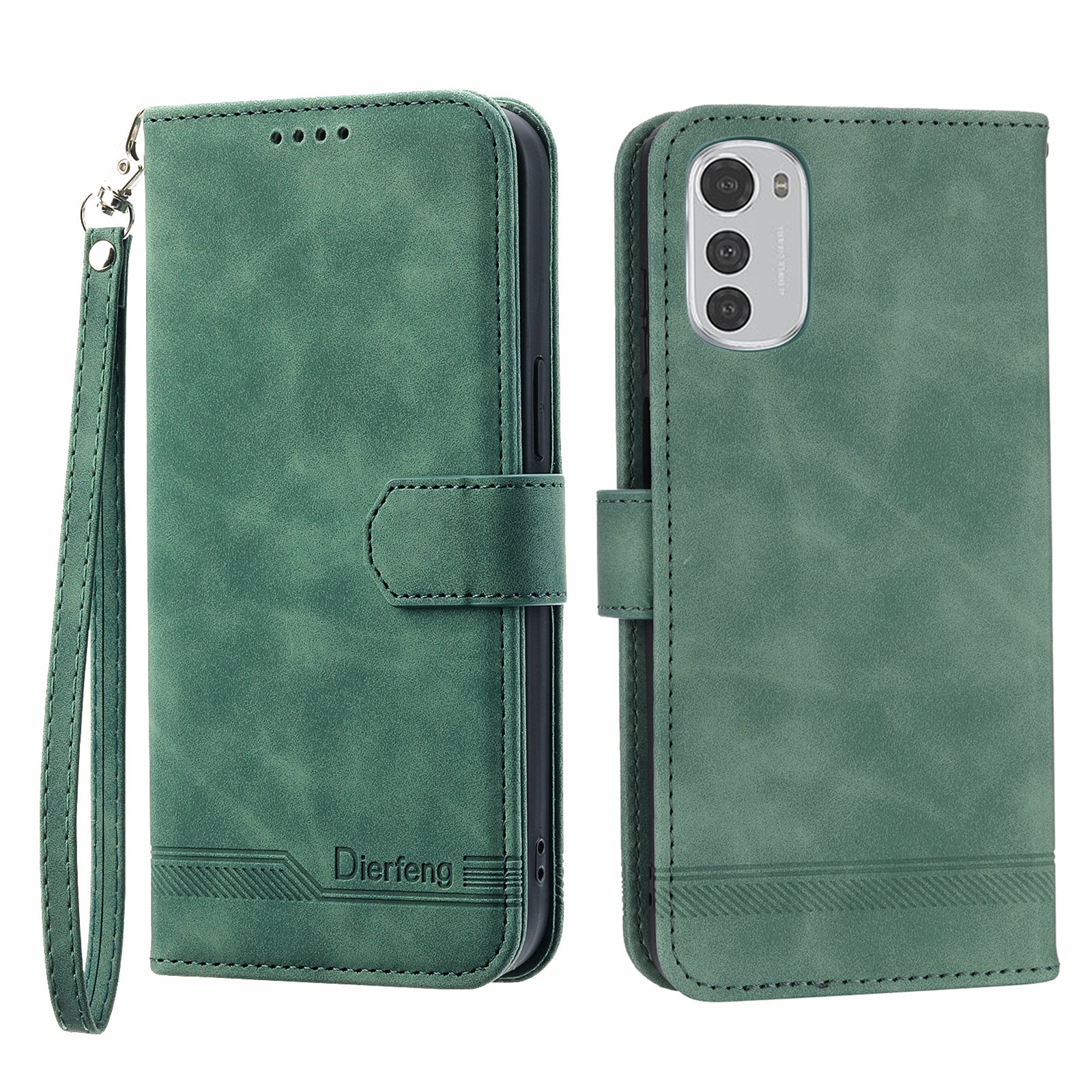 Kožené pouzdro DIERFENG DF-03 proti poškrábání pro Motorola Moto E32 4G Lines Kryt stojanu na peněženku na telefon s potiskem Kožené pouzdro DIERFENG DF-03 proti poškrábání pro Motorola Moto E32 4G Lines Kryt stojanu na peněženku na telefon s potiskem